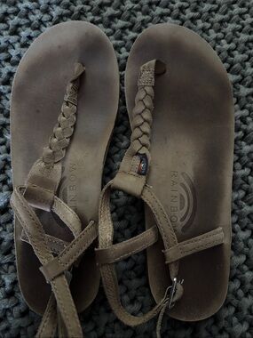Rainbow Brown Braided Leather Thong Sandals